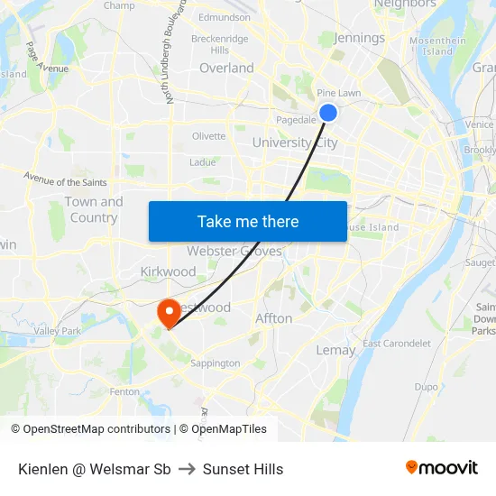 Kienlen @ Welsmar Sb to Sunset Hills map