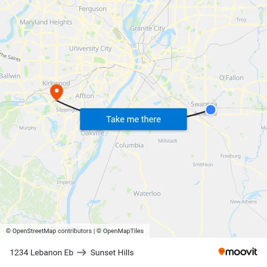 1234 Lebanon Eb to Sunset Hills map