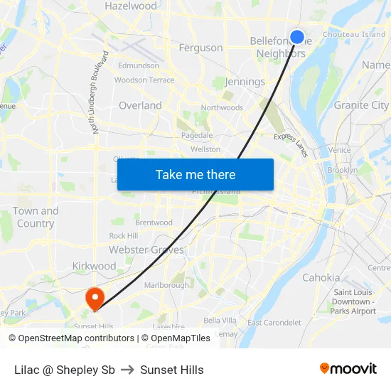 Lilac @ Shepley Sb to Sunset Hills map