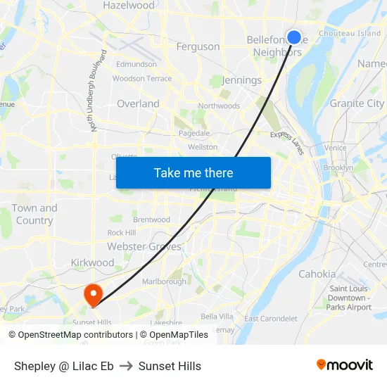 Shepley @ Lilac Eb to Sunset Hills map