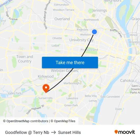 Goodfellow @ Terry Nb to Sunset Hills map