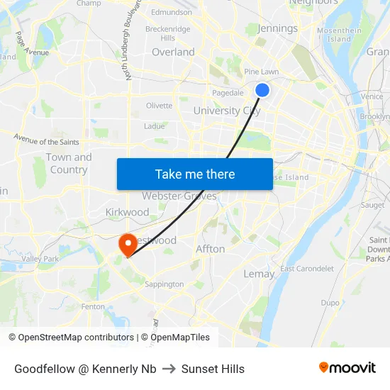 Goodfellow @ Kennerly Nb to Sunset Hills map