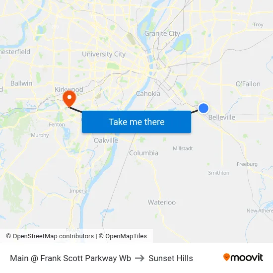 Main @ Frank Scott Parkway Wb to Sunset Hills map
