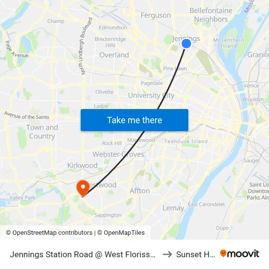 Jennings Station Road @ West Florissant Sb to Sunset Hills map
