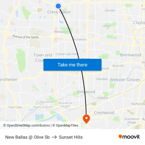 New Ballas @ Olive Sb to Sunset Hills map