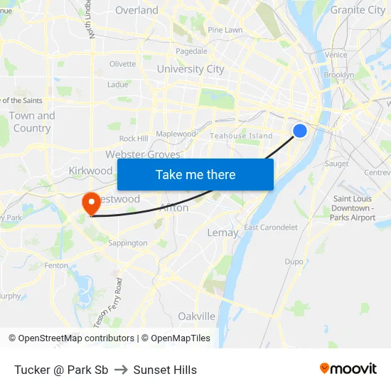 Tucker @ Park Sb to Sunset Hills map