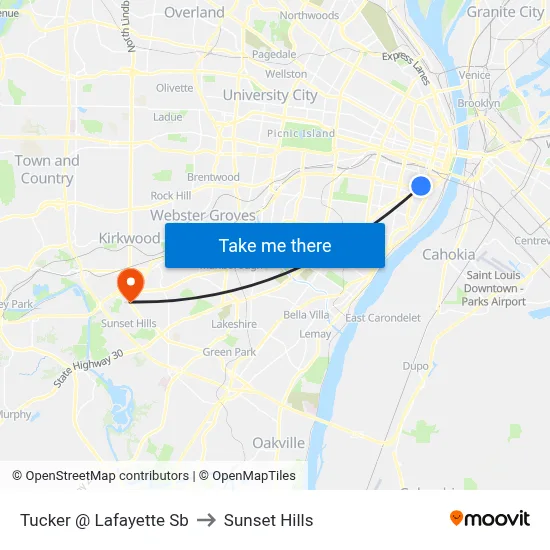 Tucker @ Lafayette Sb to Sunset Hills map