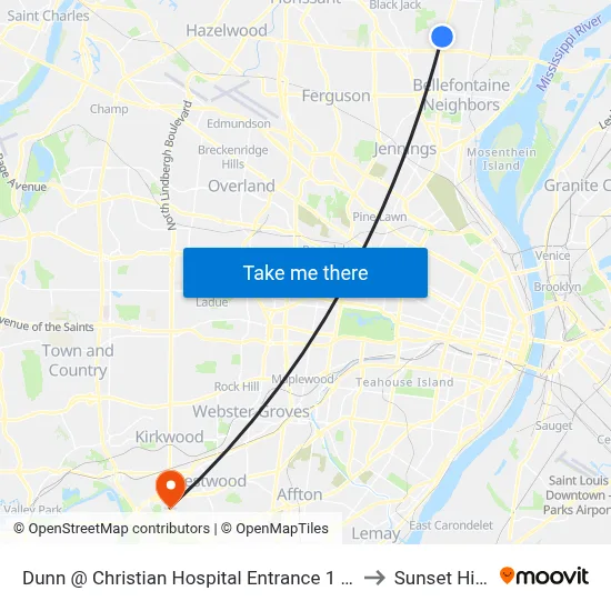Dunn @ Christian Hospital Entrance 1 Nb to Sunset Hills map