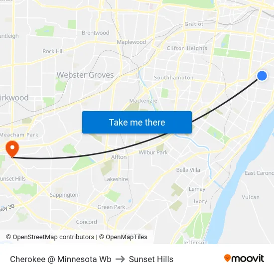 Cherokee @ Minnesota Wb to Sunset Hills map