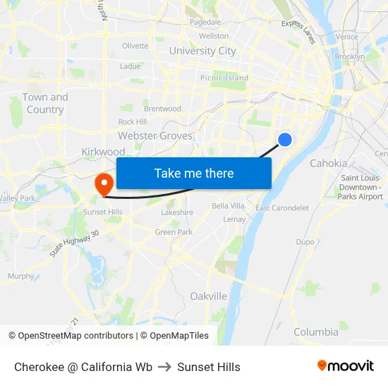 Cherokee @ California Wb to Sunset Hills map