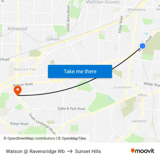 Watson @ Ravensridge Wb to Sunset Hills map