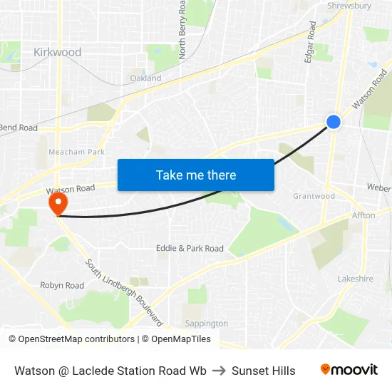 Watson @ Laclede Station Road Wb to Sunset Hills map