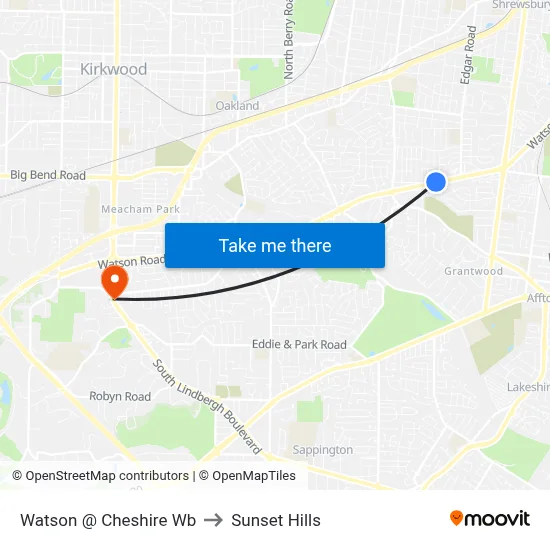 Watson @ Cheshire Wb to Sunset Hills map