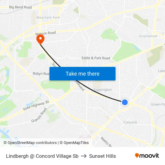Lindbergh @ Concord Village Sb to Sunset Hills map