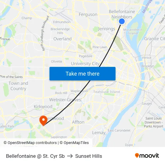Bellefontaine @ St. Cyr Sb to Sunset Hills map