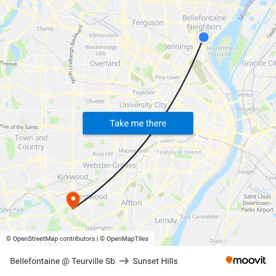 Bellefontaine @ Teurville Sb to Sunset Hills map