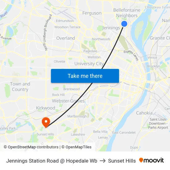 Jennings Station Road @ Hopedale Wb to Sunset Hills map