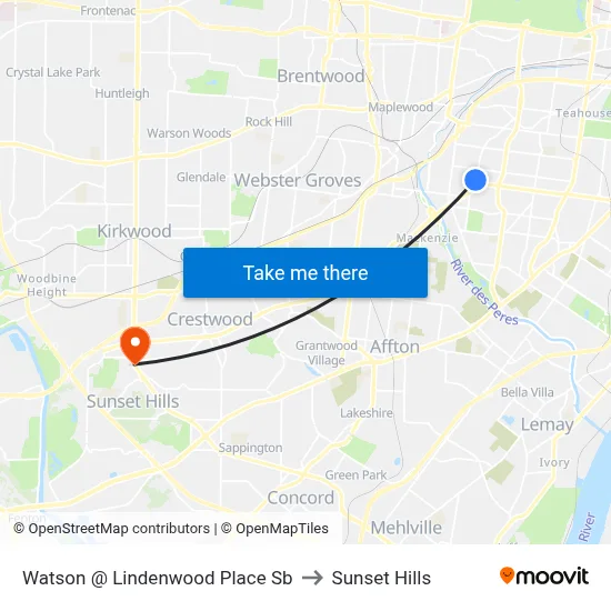Watson @ Lindenwood Place Sb to Sunset Hills map