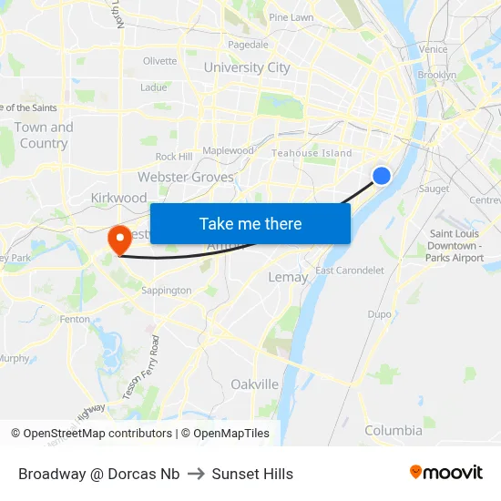 Broadway @ Dorcas Nb to Sunset Hills map