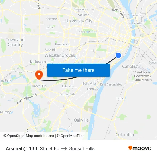 Arsenal @ 13th Street Eb to Sunset Hills map