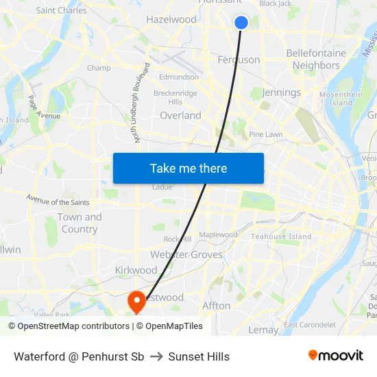 Waterford @ Penhurst Sb to Sunset Hills map