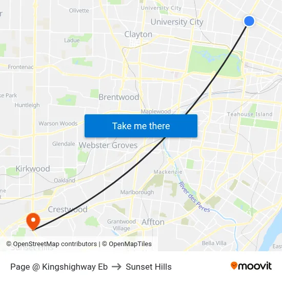 Page @ Kingshighway Eb to Sunset Hills map