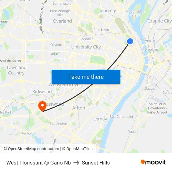 West Florissant @ Gano Nb to Sunset Hills map