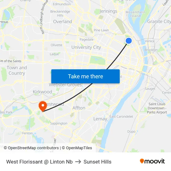 West Florissant @ Linton Nb to Sunset Hills map