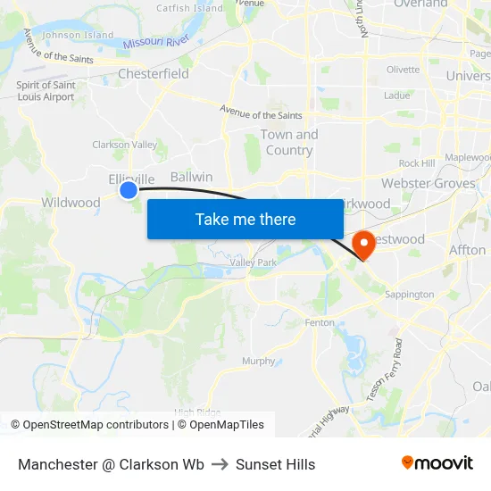 Manchester @ Clarkson Wb to Sunset Hills map