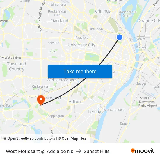West Florissant @ Adelaide Nb to Sunset Hills map