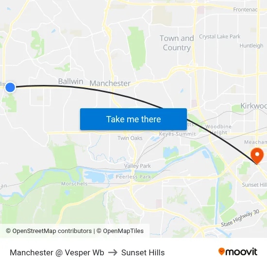 Manchester @ Vesper Wb to Sunset Hills map