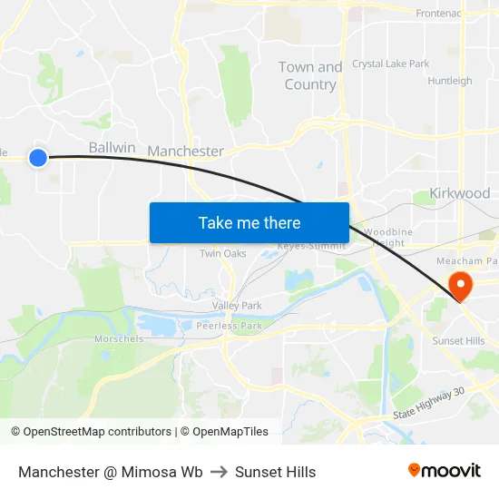 Manchester @ Mimosa Wb to Sunset Hills map