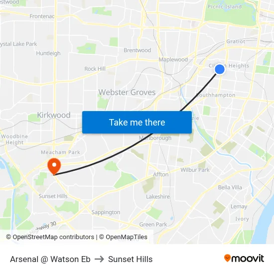 Arsenal @ Watson Eb to Sunset Hills map