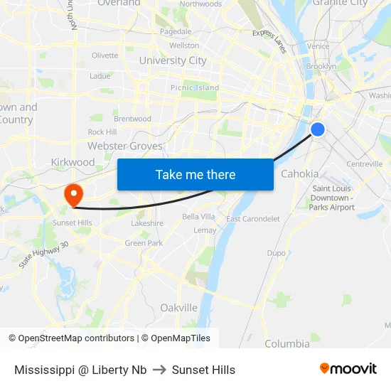 Mississippi @ Liberty Nb to Sunset Hills map