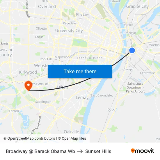 Broadway @ Barack Obama Wb to Sunset Hills map