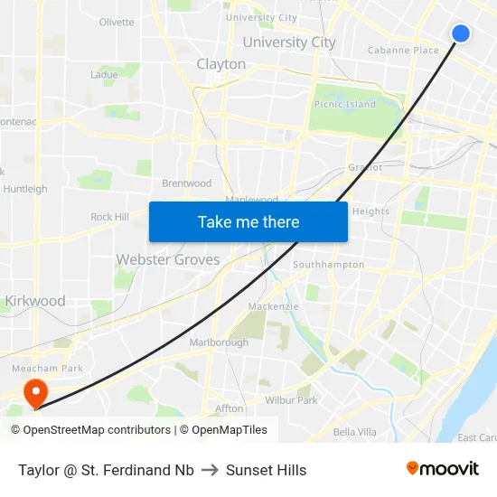 Taylor @ St. Ferdinand Nb to Sunset Hills map