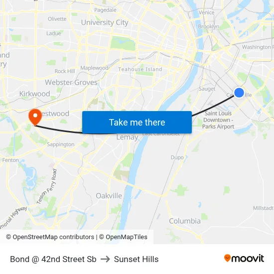 Bond @ 42nd Street Sb to Sunset Hills map