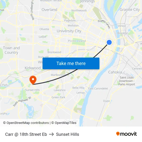 Carr @ 18th Street Eb to Sunset Hills map