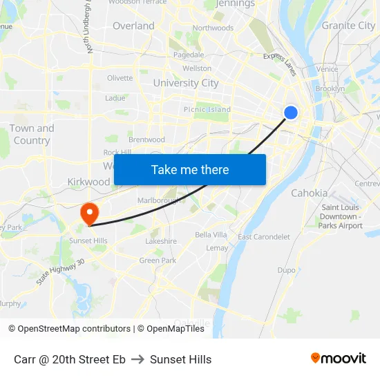Carr @ 20th Street Eb to Sunset Hills map