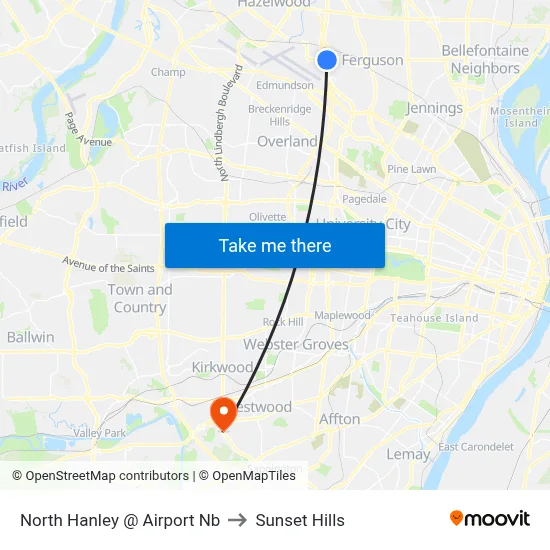 North Hanley @ Airport Nb to Sunset Hills map