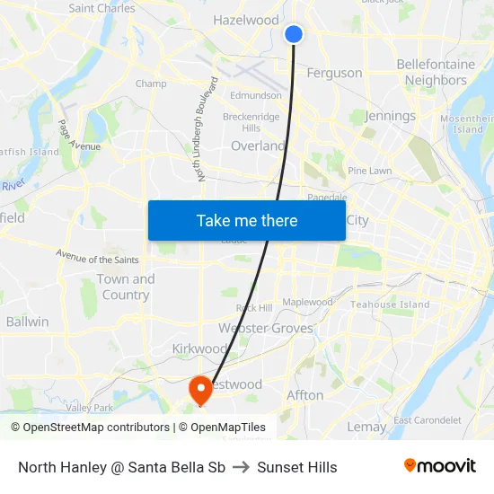 North Hanley @ Santa Bella Sb to Sunset Hills map