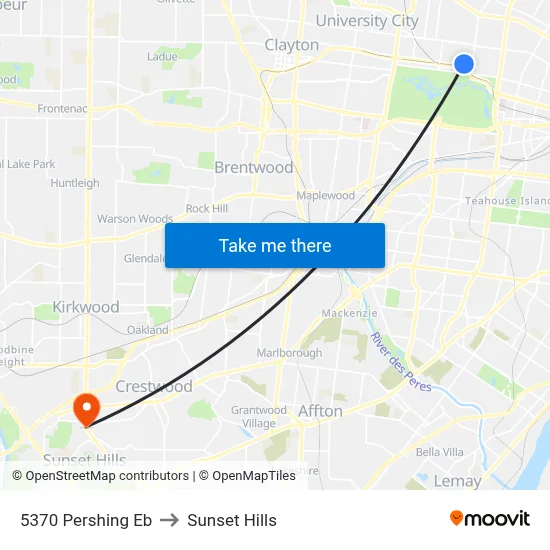 5370 Pershing Eb to Sunset Hills map