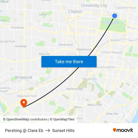 Pershing @ Clara Eb to Sunset Hills map