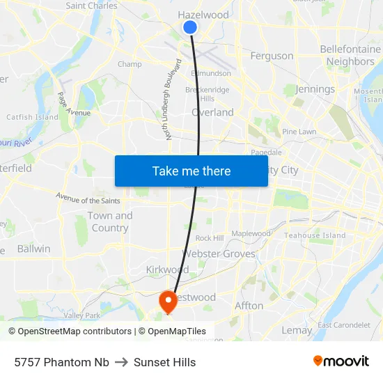 5757 Phantom Nb to Sunset Hills map