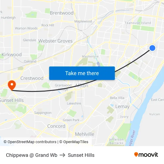 Chippewa @ Grand Wb to Sunset Hills map
