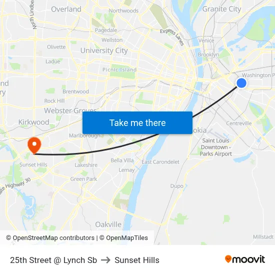 25th Street @ Lynch Sb to Sunset Hills map