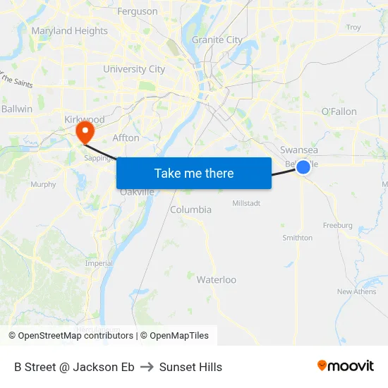 B Street @ Jackson Eb to Sunset Hills map