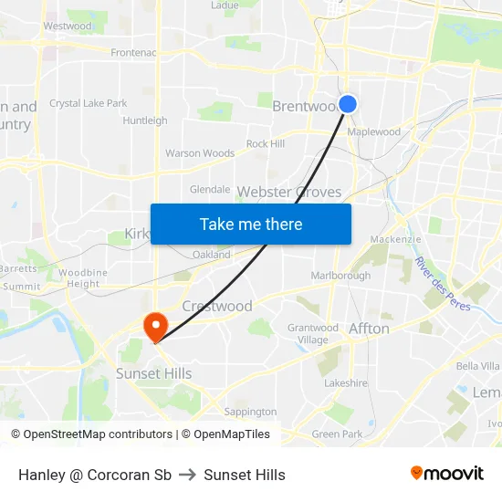 Hanley @ Corcoran Sb to Sunset Hills map