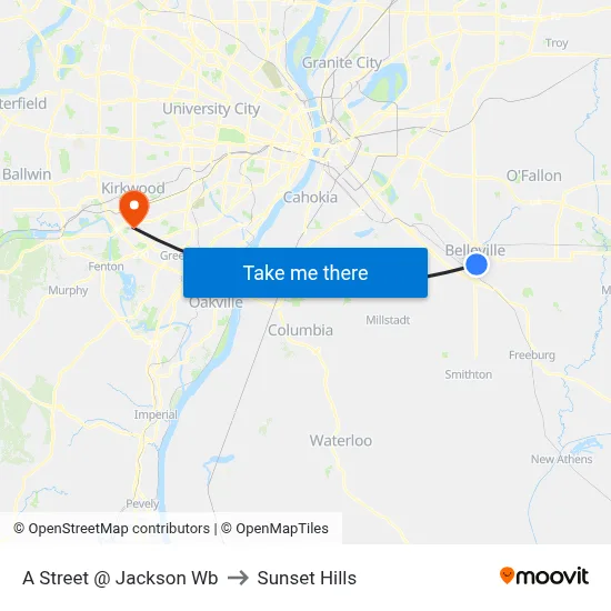 A Street @ Jackson Wb to Sunset Hills map