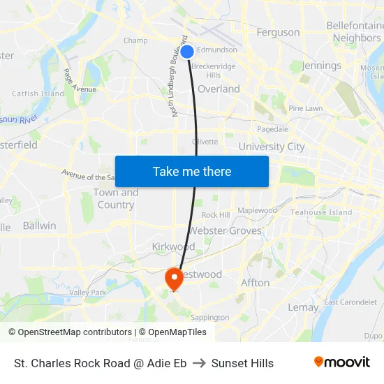 St. Charles Rock Road @ Adie Eb to Sunset Hills map